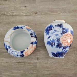 Vintage Arita Fukagawa Peony Vase and Ashtray Set